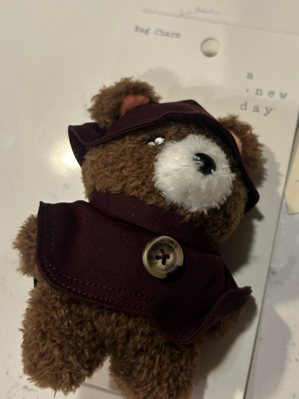 Plush Bear Bag Charm in Dark Plum and Jean coat